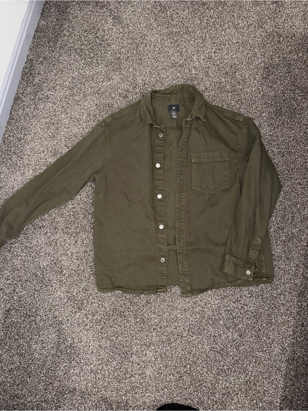 H&M Mens Olive Green Button-Up Shirt Jacket